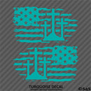 American Flag: Calvary Crosses Distressed Flag Vinyl Decal (PAIR)