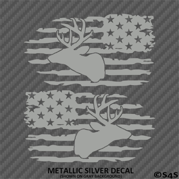 American Flag: Deer Hunting Distressed Flag Vinyl Decal (PAIR)