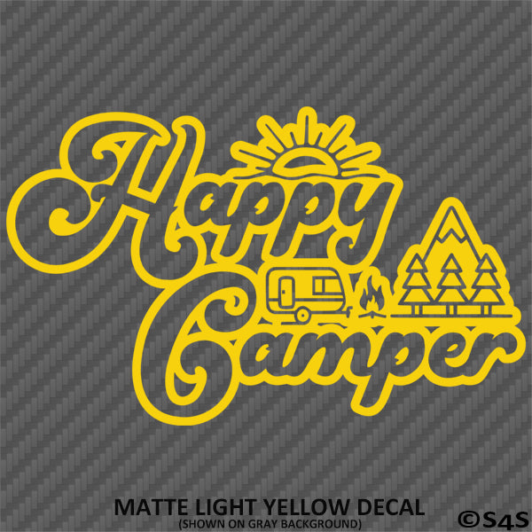 Happy Camper Outdoor Camping Scene Vinyl Decal