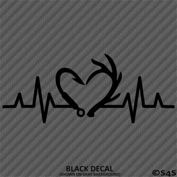 Heartbeat: Fish Hook And Antlers Hunting/Fishing Vinyl Decal