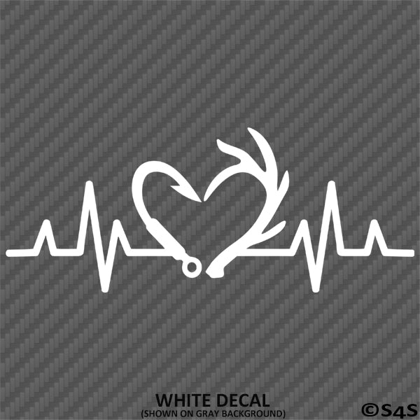 Heartbeat: Fish Hook And Antlers Hunting/Fishing Vinyl Decal