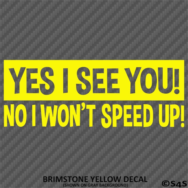 Yes I See You! No I Won't Speed Up! Vinyl Decal