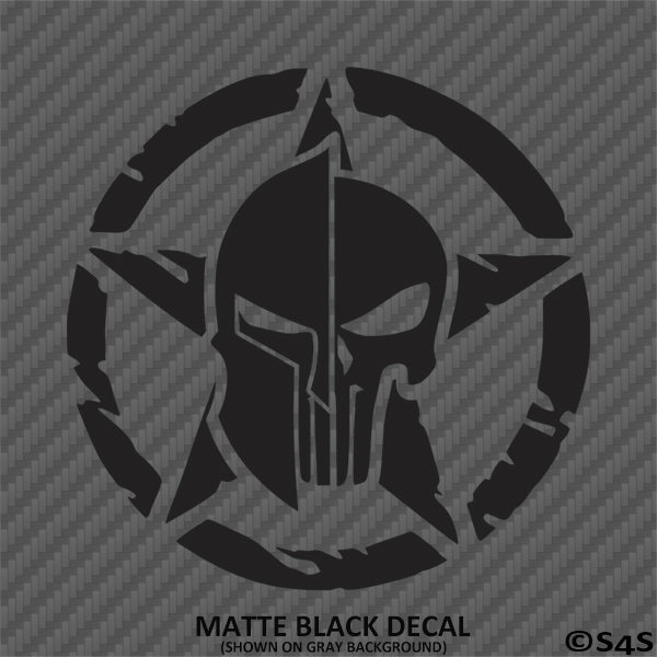Distressed Star Split Punisher/Spartan Helmet Vinyl Decal