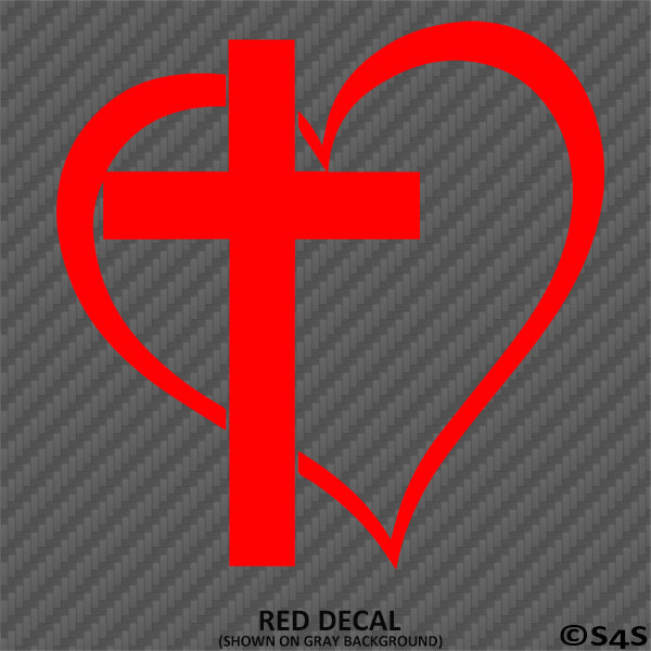 Heart & Cross Religious Vinyl Decal