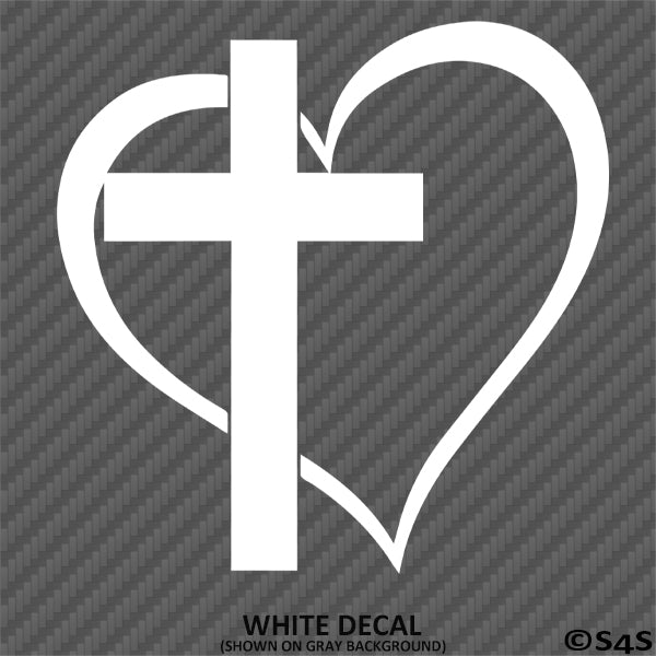 Heart & Cross Religious Vinyl Decal