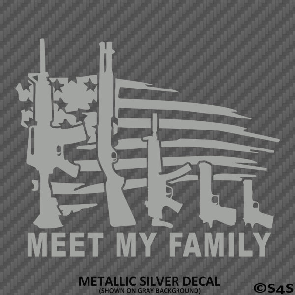 American Flag: Distressed Meet My Family Firearms Vinyl Decal