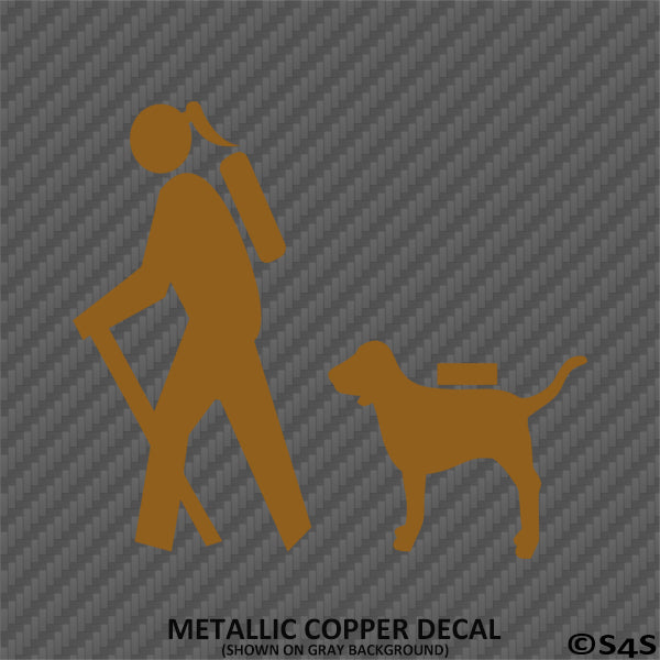 Female Hiker and Dog Vinyl Decal