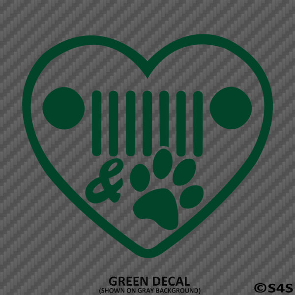 Jeep Love: Heart, Grille, Dog Paw Vinyl Decal - S4S Designs