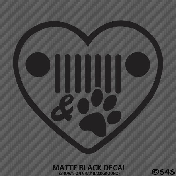 Jeep Love: Heart, Grille, Dog Paw Vinyl Decal - S4S Designs