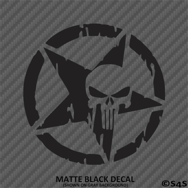 For Jeep: Distressed Star With Punisher Skull Vinyl Decal