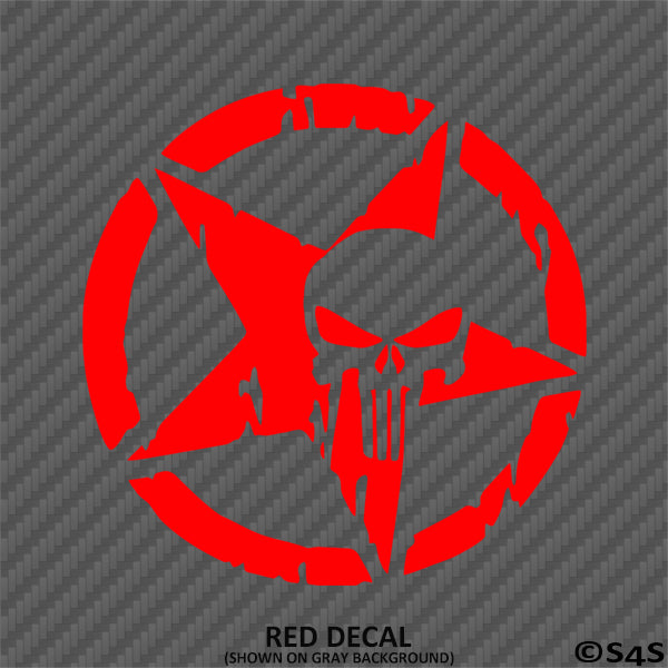 For Jeep: Distressed Star With Punisher Skull Vinyl Decal