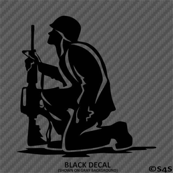 Kneeling Soldier Silhouette US Military Memorial Vinyl Decal Version 3