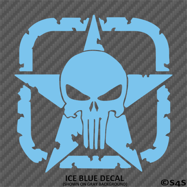 For Jeep: Distressed Boxed Army Star With Punisher Skull Vinyl Decal