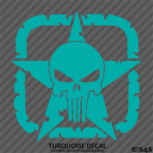 For Jeep: Distressed Boxed Army Star With Punisher Skull Vinyl Decal