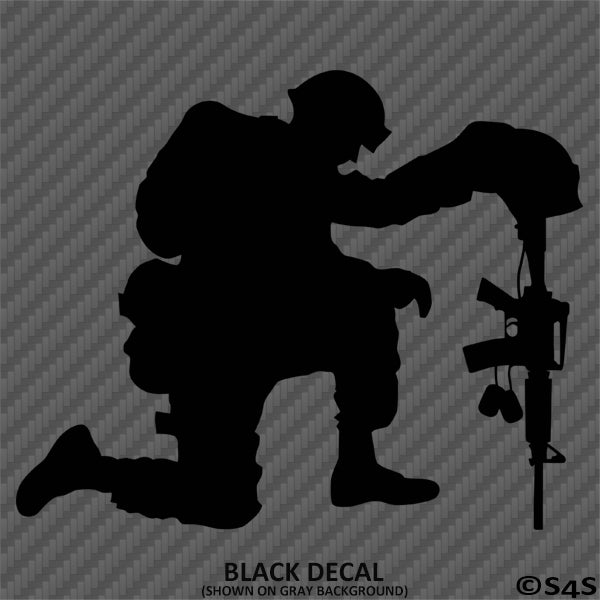 Kneeling Soldier Silhouette US Military Memorial Vinyl Decal Version 2