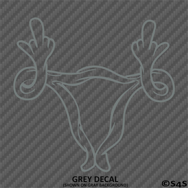 Uterus Double Middle Finger Women's Reproductive Rights Vinyl Decal Style 2