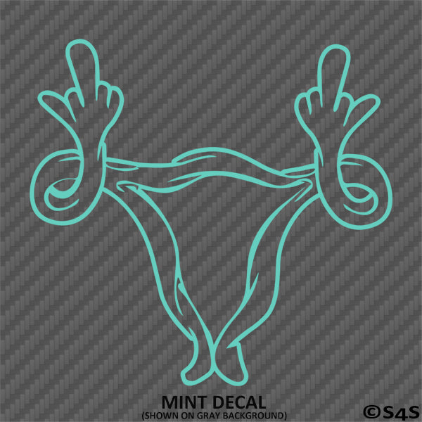Uterus Double Middle Finger Women's Reproductive Rights Vinyl Decal Style 2